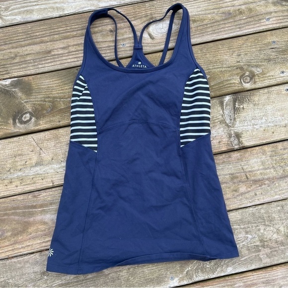 Athleta Stripe Support Top in Navy and White  M 2 in 1 yoga - Picture 2 of 10